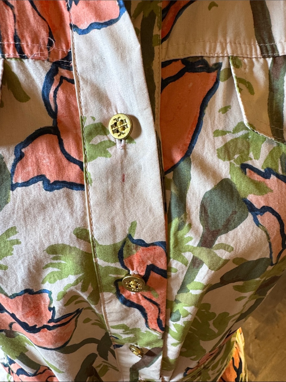 Tory Burch Poplin Shirtdress Pink Poppies size 14 belted - Picture 3 of 5